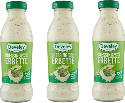 Produktbild von 3x Develey Dressing Erbette Kräutersauce würzsauce Tafelsauce 100% natürliche Zutaten Glutenfrei Glasflasche 230ml