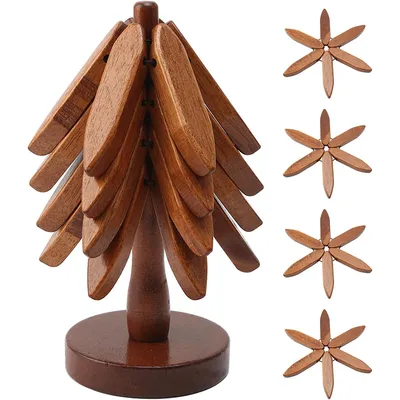 Produktbild von 4er Untersetzer,Massivholz Tischuntersetzer, faltbar, ideal für heiße Töpfe und Schalen,Holz Isoliermatte, Deko Tischset，braun