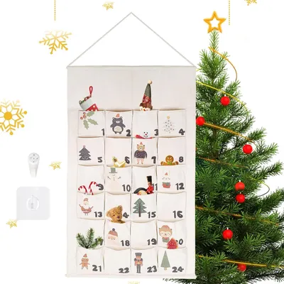 Adventskalender aus Filz, 24 Fächer, Weihnachtsdeko zum Aufhängen, DIY