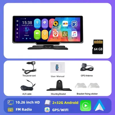 Immagine prodotto di Autoradio Android - Doppio DIN - Touchscreen da 26 cm 1600×600 - CarPlay e Android Auto - RAM 2 GB + ROM 32 GB - Bluetooth/FM - Ingresso per telecamera di retromarcia - Con mappa - Bianco