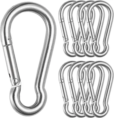 Image de 8 crochets de sécurité, en acier inoxydable, ressorts de 80 mm, capacité maximale de 300 kg, pour camping