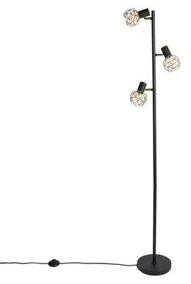 Produktbild von Design Stehleuchte Schwarz mit Gold 3 Licht Verstellbar Mesh