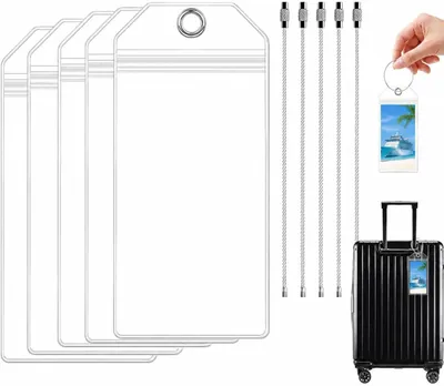 Produktbild von Kofferlabel transparent, wasserfestes PVC, 5 Stück, mit Stahlschraubverschluss, für Reisen