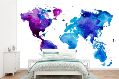 Produktbild von Kinderzimmer-Weltkarten-Fototapete Wasserfarbe Blau Kinder Dekoration