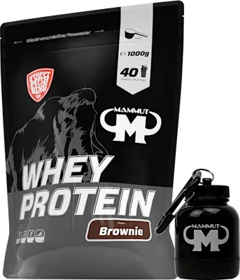 Produktbild von Mammut Nutrition - Whey Protein 1000 g Beutel - 40 Portionen Eiweiß + GRATIS Powderbank, Geschmack: Brownie