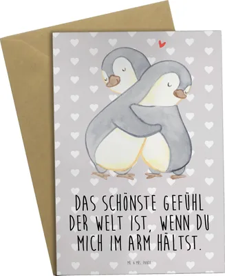 Produktbild von Mr. & Mrs. Panda Grußkarte Pinguine Kuscheln - Grau Pastell - Geschenk, Grußkarten, Valentinstag, einladungskarten, weihnachtskarten, valentinstagskarte, für Partner