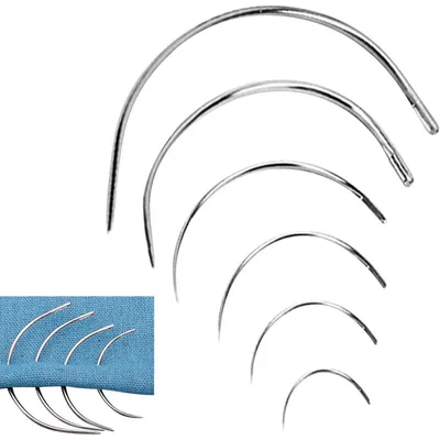Image de Aiguilles à coudre courbées, lot de 12, avec un chas large, en acier inoxydable, 6 tailles différentes