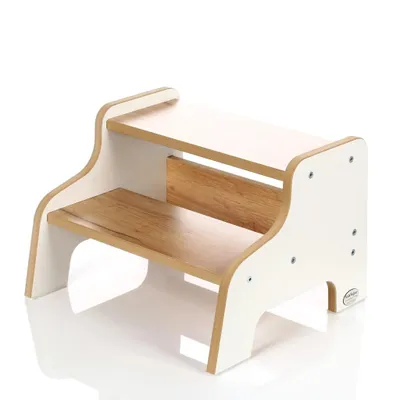 Produktbild von Kids Helper Tritthocker Weiß Eiche Kindertreppe Bad 2 Stufen Montessori Kindermöbel MDF