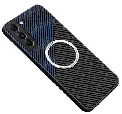 Produktbild von Für Samsung Galaxy S25 5G MagSafe Design Ultra Dünn Carbon Textur Hülle Blau / Schwarz