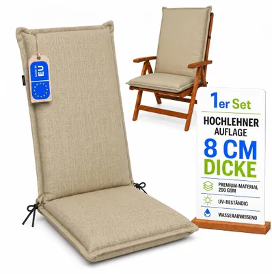 Produktbild von Pillows24 - Hochlehner Auflagen 120x50x8 cm | Bequeme & Wetterfeste Gartenstuhlauflagen | Polster Sitzkissen für Gartenmöbel | EU | Cappuccino