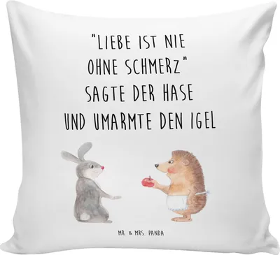 Produktbild von Mr. & Mrs. Panda kissen für sofa Hase Igel - Weiß - Geschenk, Polster, und, Lustige Sprüche, Kleines, Herzschmerz, Liebe Spruch, Sofakissen 40x40, Trösten, kuschelkissen