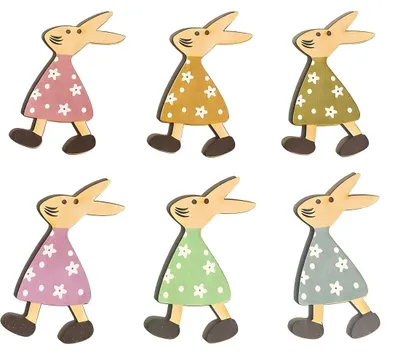 6er-Set Osteranhänger aus Holz, Osterhase, Osterbaumschmuck