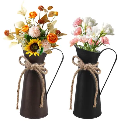 2er-Set Vintage Metallvasen, 20 cm, Galvanisierte Milchkannen Deko