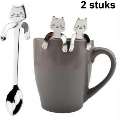 Produktbild von CHPN - Teelöffel - Katze - Katzenlöffel - Katzenlöffel - Teelöffel - Kleiner Löffel - Kaffeelöffel - Edelstahl - Teelöffel - Katzen - 2 Stück