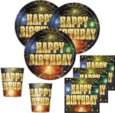 Produktbild von 8 kleine Teller Happy Birthday Feuerwerk