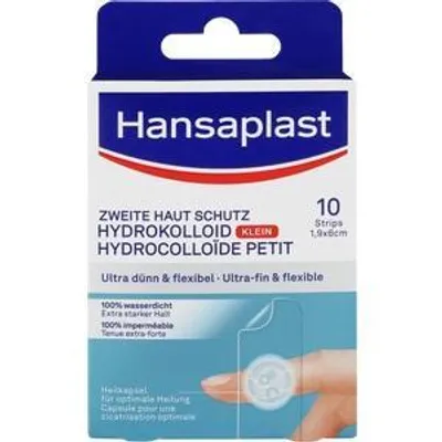 Imagen del producto de Hansaplast 48846, apósitos "Segunda Piel" hidrocoloides, tamaño pequeño, transparentes, 1,9 x 6,0 cm, 10 unidades.