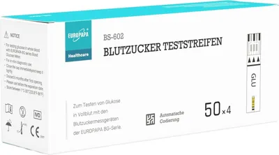 Produktbild von EUROPAPA® Blutzuckerteststreifen 200 STK. für Blutzucker-Wertes Kontrolle, Diabetiker-Teststreifen zur Diabetes- und Glukoseüberwachung