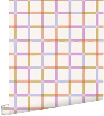 Obrázok produktu pre Tapeta ESTAhome s kockovaným vzorom v terakotovej, modrej a fialovej farbe, 50 x 900 cm