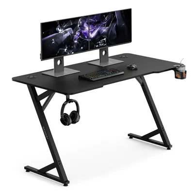 Immagine prodotto di Sense7 VAMO, scrivania da gaming, 140x70 cm, nera, per computer, PC, design a forma di Z, con portabicchieri, ideale per l'ufficio domestico e l'ambiente lavorativo