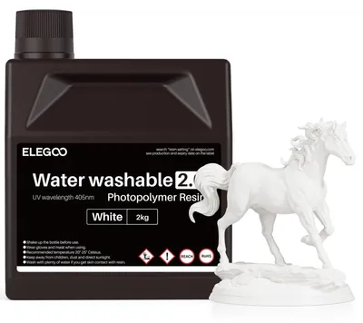 Produktbild von ELEGOO Upgraded 405nm Wasser Waschbares Resin 2.0, Weiß 2000g – Weiß 2.0