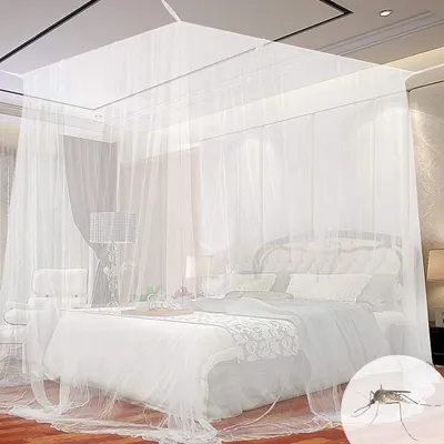 Obrázek produktu pro Moskytiéra na postel – Síťka proti hmyzu – Ochrana před hmyzem – Univerzální, čtvercová – 200x200x180 cm – Bílá