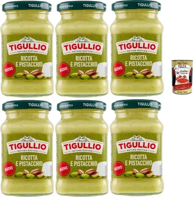 Produktbild von Star Tigullio GranPesto Pesto Ricotta e pistacchio, pesto mit Ricotta und Pistazien 6x 185 g Sauce Soße + Italian gourmet polpa 400g