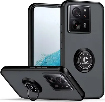 Produktbild von Hülle für Xiaomi 13T /13T Pro / Redmi K60 Ultra Ring Halter Ständer Matte Transluzent TPU Bumper Stoßfest Schutzhülle Schwarz