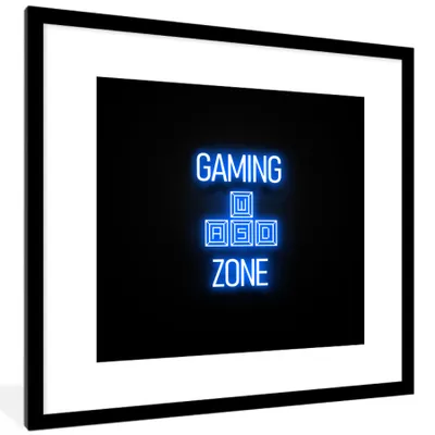Produktbild von MuchoWow® Gerahmtes Poster Spiele - Text - Spielzone - Neon - Blau 40x40 cm - Poster mit Schwarzem Bilderrahmen Wandposter Rahmen Foto Bilder - Poster - Plakat im Rahmen