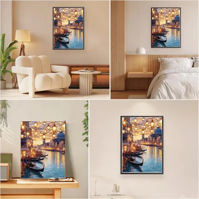 Zdjęcie produktu dla Zestaw do malowania po numerach dla dorosłych, obraz "Noc w Wenecji", 30x40 cm, płótno, farby akrylowe, pędzle