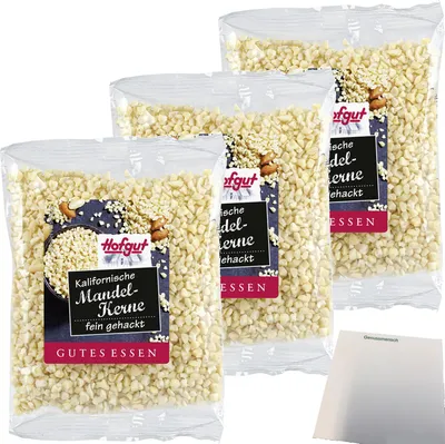 Produktbild von Hofgut Kalifornische Mandeln gehackt 3er Pack (3x100g Beutel) + usy Block