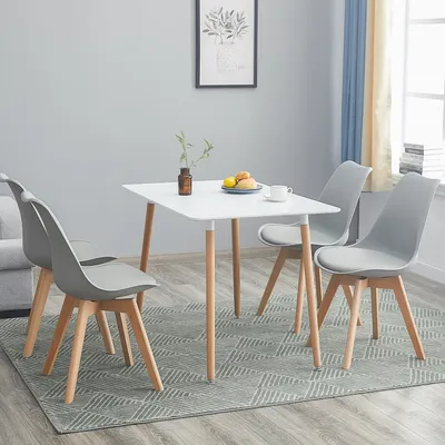 Produktbild von HJ WeDoo Essgruppe Esszimmer Tischgruppe Esszimmergruppe Esstischset Eckbank Küchentisch, 4 Stühlen (Grau) mit Esstisch (Weiß) 110x70x73 cm