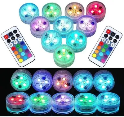 Obrázok produktu pre Sada 10 vodotesných LED svetelných reťazí – mini podvodné osvetlenie – RGB, viacfarebné – LED osvetlenie – diaľkové ovládanie – dekorácie na oslavy – vhodné pre akváriá, vázy, vaňe, svadby
