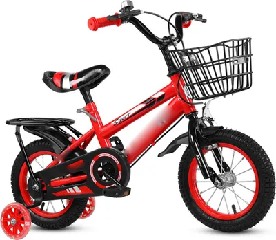 Zdjęcie produktu dla 14-calowy rower dziecięcy dla chłopców/dziewczynek w wieku 2-6 lat, z kółkami treningowymi i koszykiem, czerwony