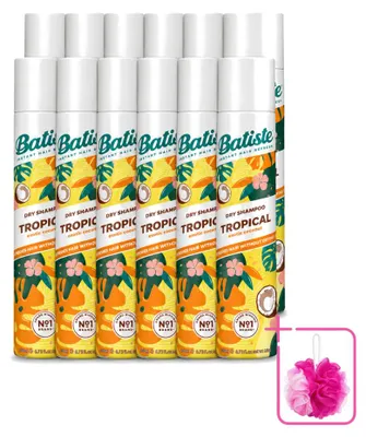 Imagen del producto de 12 unidades de champú seco Batiste Tropical, con aroma tropical, de 200 ml cada uno. Paquete económico