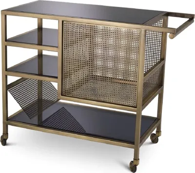 Luxus Trolley Servierwagen Vintage Messing Grau Luxury Serving Trolley Vintage Brass Gray