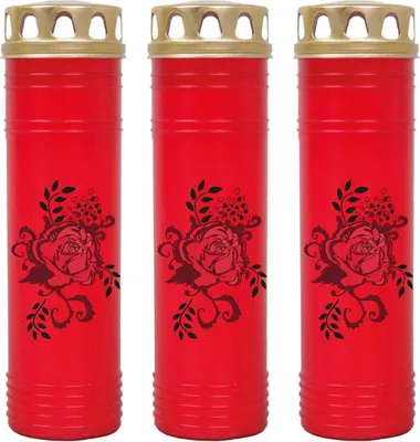 Produktbild von Grabkerze Rot 3er Pack, Brenndauer: 170 Stunden ( je Kerze ), Motiv: Rose Ranke