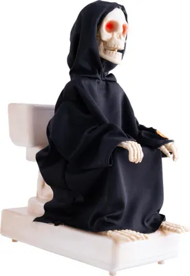 Produktbild von Halloween Deko Skelett auf der Toilette - Animiert | 35 cm