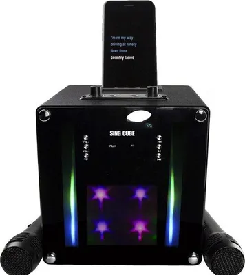 Imagen del producto de Máquina de karaoke Bluetooth de 5 vatios con dos micrófonos, amplificador y efectos de luz LED, color