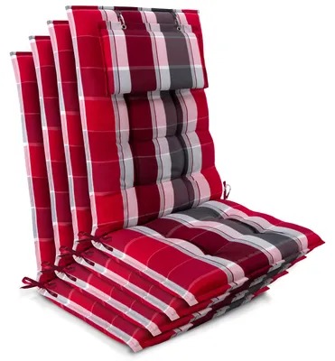 Produktbild von Beautissu 4er Set Sun-HL Hochlehner Auflage 120x50x8cm Rot-Gestreift