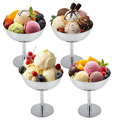 4 Edelstahl-Eisbecher Ø 10 cm 200 ml Dessertgläser mit Fuß