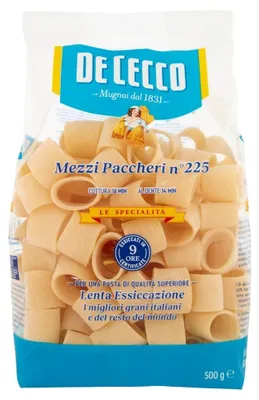 Produktbild von 4x Pasta De Cecco Le specialita' 100% Italienisch Paccheri rigati n. 225 Nudeln 500g + Italian Gourmet Polpa 400g