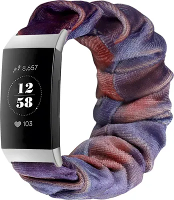 Produktbild von Strap-it Activity Tracker Armband - Scrunchie Nylonband - geeignet für Fitbit Charge 3 / Fitbit Charge 4 - blau/rosa