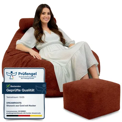Obrázok produktu pre Dreamroots Vak na bôby 90x90x100 cm vankúš na bôby s opierkou a stoličkou a poťahom Vankúš na sedenie podlahový Chill bag Indian tan