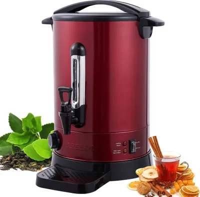 Obrázek produktu pro AREBOS konvice na svařené víno 950 W | dávkovač horkých nápojů | 6,8 l | s odkapávací miskou, kohoutkem, termostatem a ochranou proti přehřátí | nastavení teploty červené barvy