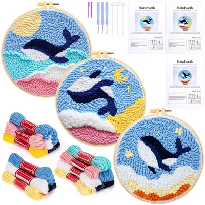 3er-Set Punch Needle Stickerei Starter Kit mit Wal-Muster