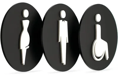 WC-Schilder Set 3er-Pack - Relief Toiletbordjes, Acryl, Schwarz