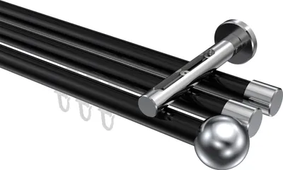 Produktbild von Interdeco Innenlaufstange / Gardinenstange mit Innenlauf Schwarz / Chrom, Typ Siteno Luino (Kugel), 20 mm Ø 3-läufig, 160 cm