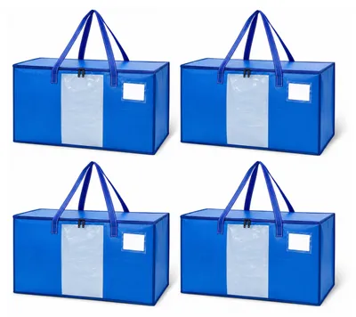 Produktbild von Relaxdays Umzugstasche 4er Set, je 100 l, Rundum-Reißverschluss, Sichtfenster, Transport- & Aufbewahrungstasche, blau