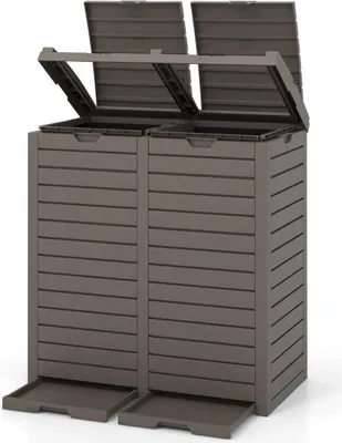 Image de Poubelle d'extérieur, 235 L, double compartiment, résistante aux intempéries