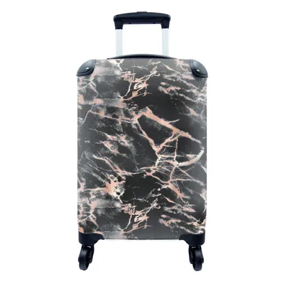 Produktbild von MuchoWow® Koffer Handgepäck Trolley Rollkoffer Kleine Reisekoffer mit 4 Rollen - Roségold - Marmor - Muster - Schwarz - Cabin Size < 55x40x23 cm & 55x40x20 cm - Fotokoffer - Kabinenkoffer - Boardgepäck - Reise-Box - Reisekoffer - Reisegepäck - Koffer mit Bild - Trolley für Kinder